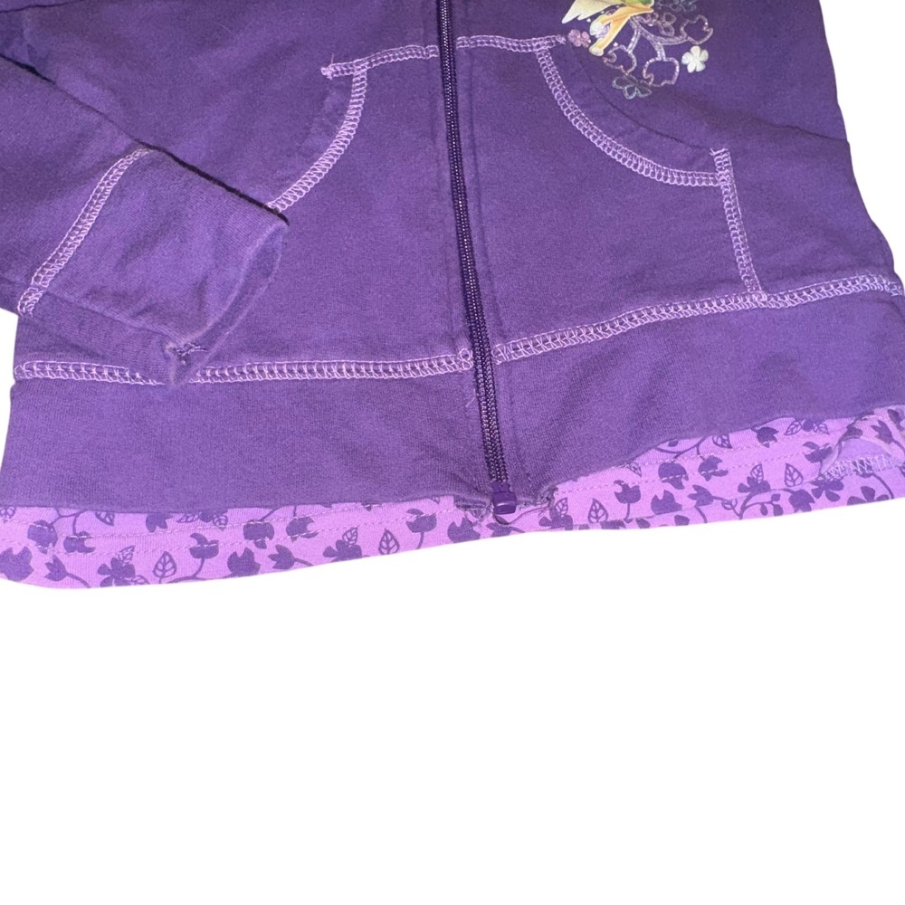 VINTAGE Disney Fairies Tinkerbell Zip Up Hoodie Purple Girls Kids Medium M (7/8) - Picture 4 of 5
